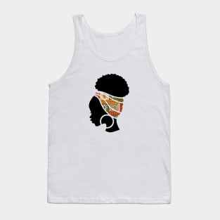 Afro Hair Woman with African Pattern Headwrap Tank Top